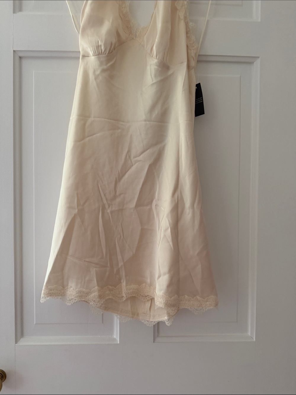Lioness Cream Satin Halter Slip Dress with Lace Trim - Picture 3 of 7